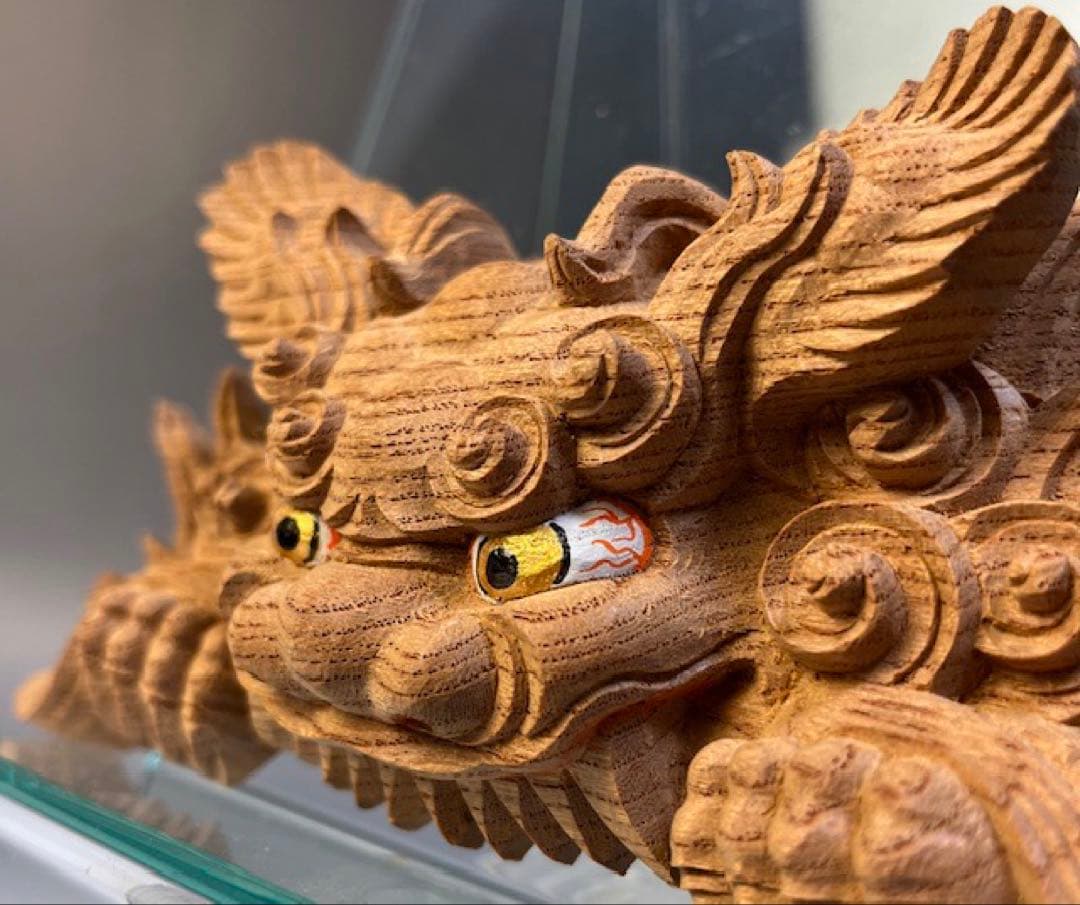 カズシ　【木彫　獅噛み】 だんじり　魔除け　宮彫　悪疫を噛み砕く　欅