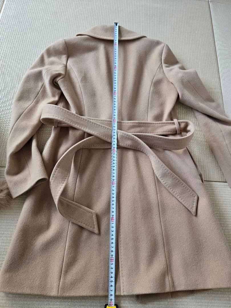 クードシャンス ベージュフォックスファー付きウール・カシミア混 コート