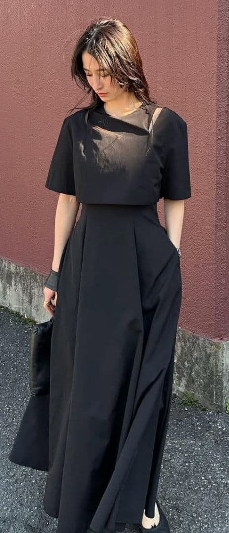 clane ブラック 半袖 ロングワンピース