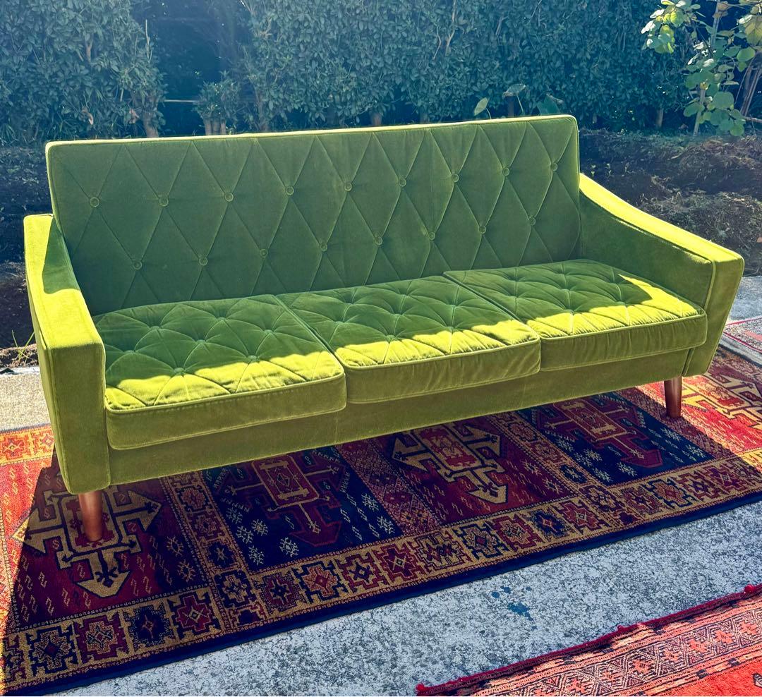 カリモク60 ロビーチェア 3シーター モケットグリーン ソファ 日本製