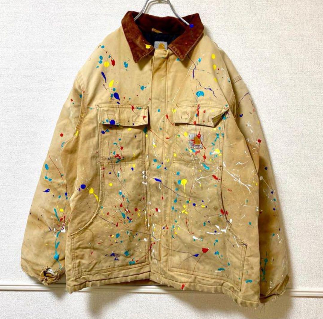 一点物！ 90s カーハート ダックジャケット 中綿 ペイント Carhartt