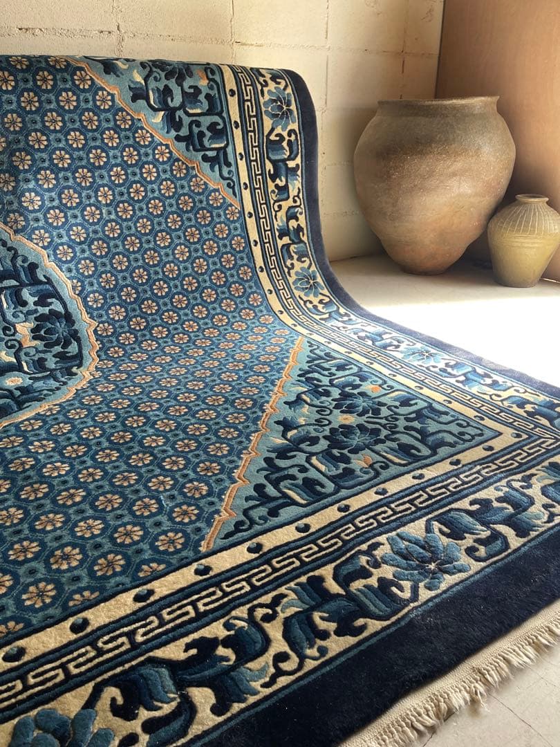 中国段通　4畳半　245×245 正方形　絨毯　カーペット　毛100% 手織り