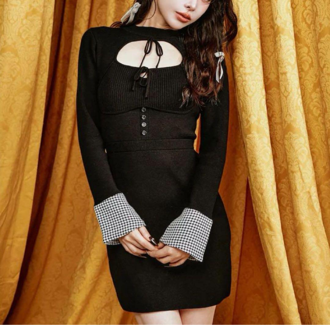 ダーリッチ　フロントオープンニットミニワンピース