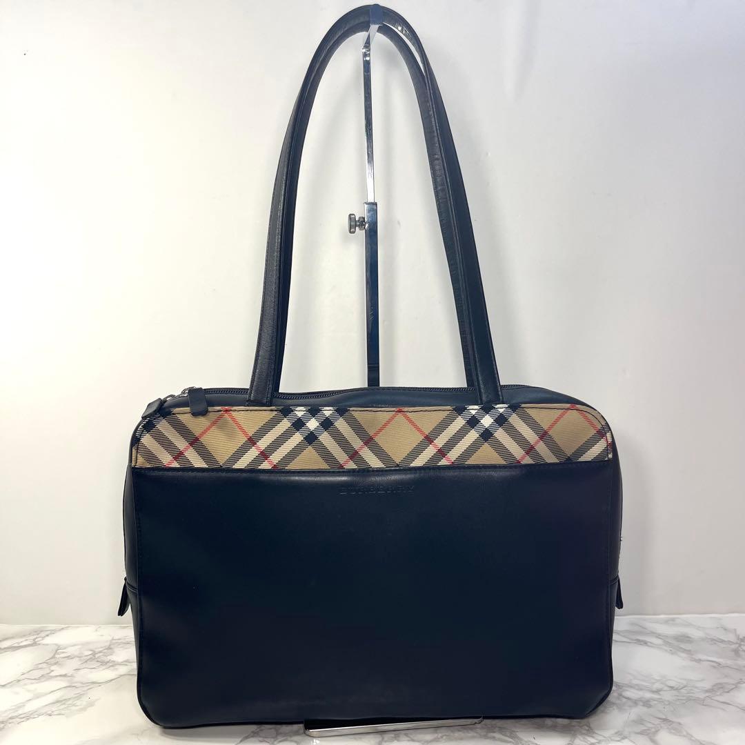 Y2K バーバリー ビジネスバッグ 牛革 黒 ノバチェック トートバッグ
