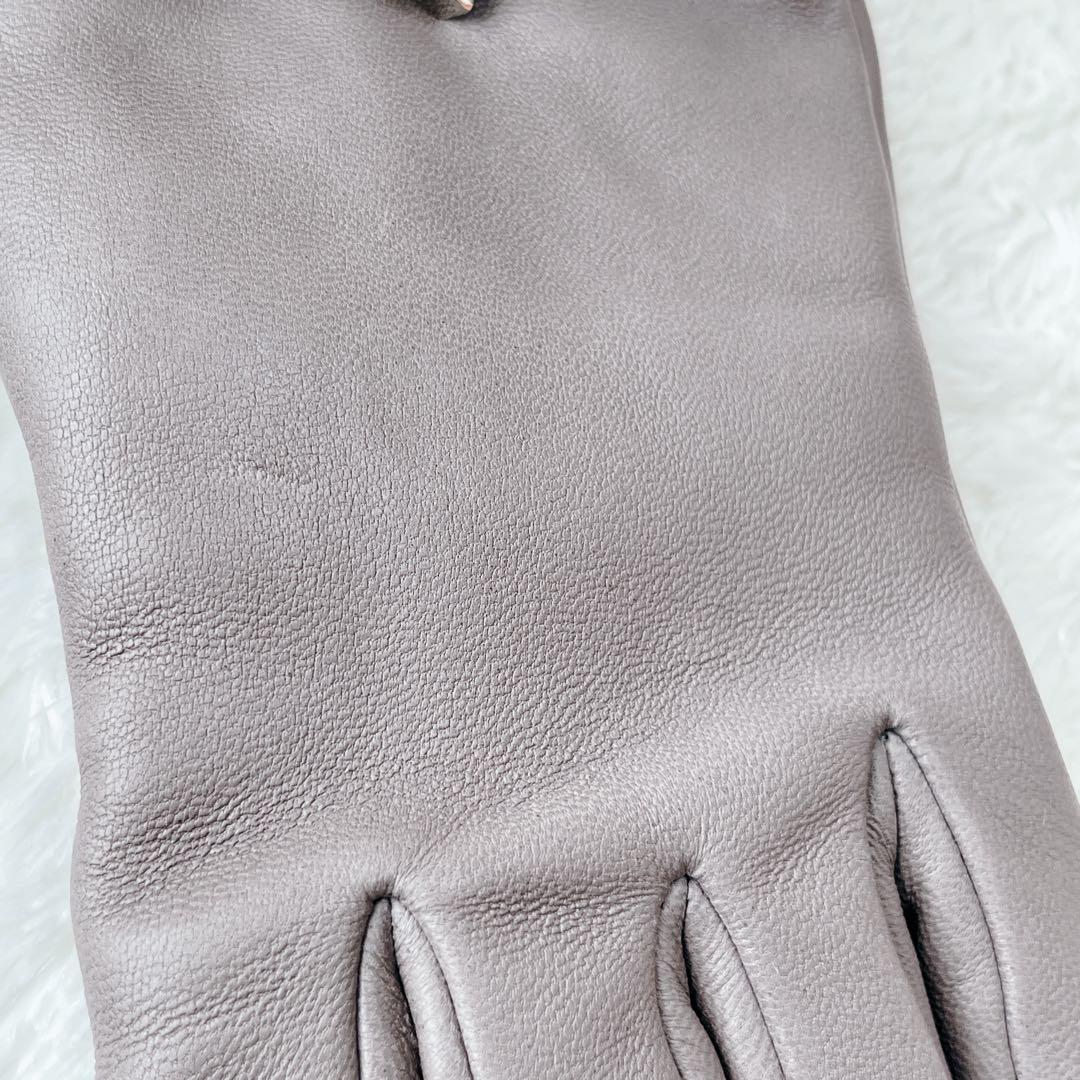【 美品】HERMES レザー手袋 ミンクファー ケリー　グレー