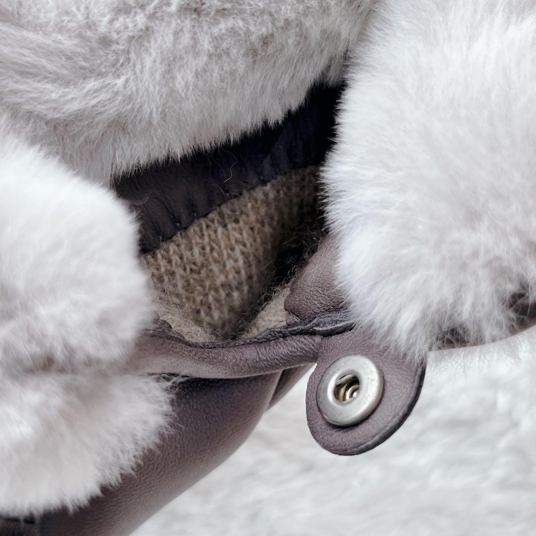 【 美品】HERMES レザー手袋 ミンクファー ケリー　グレー