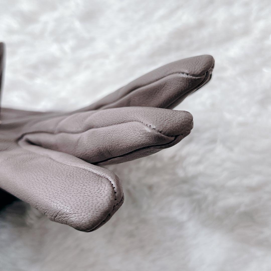 【 美品】HERMES レザー手袋 ミンクファー ケリー　グレー