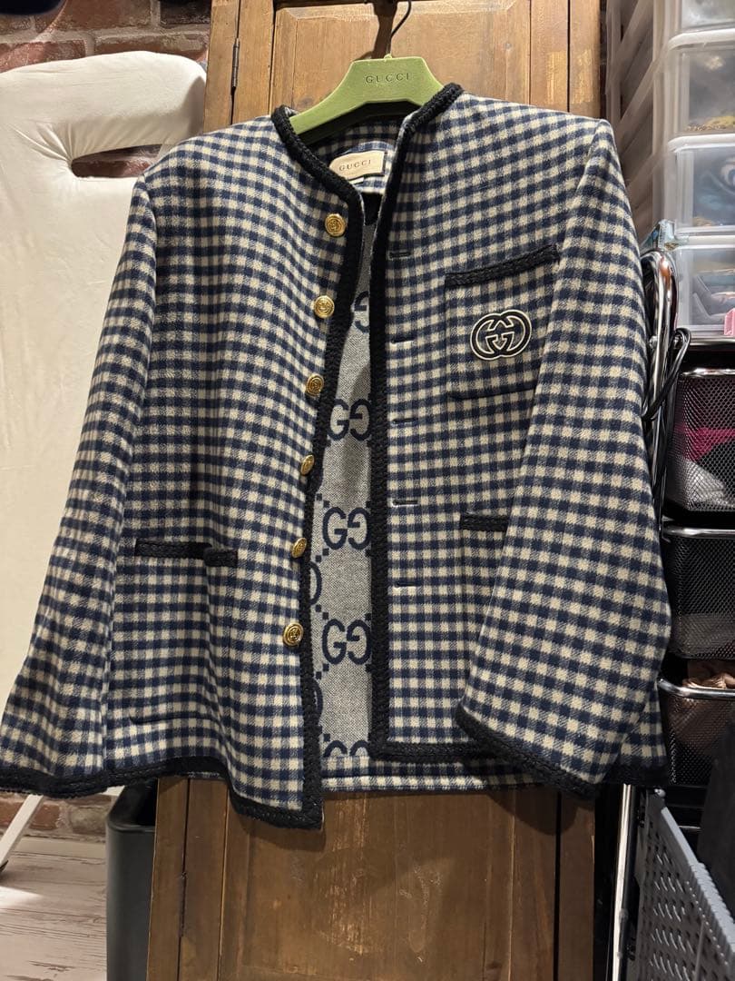 GUCCI チェック柄 ノーカラージャケット（未着用）