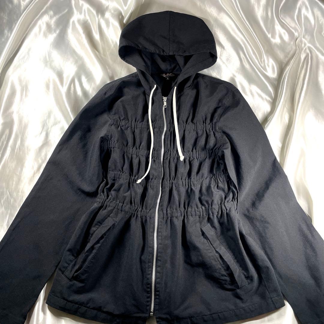 げ*ー様 ブラックコムデギャルソン　ポリ縮絨　製品染め ギャザー　パーカー　ブラ