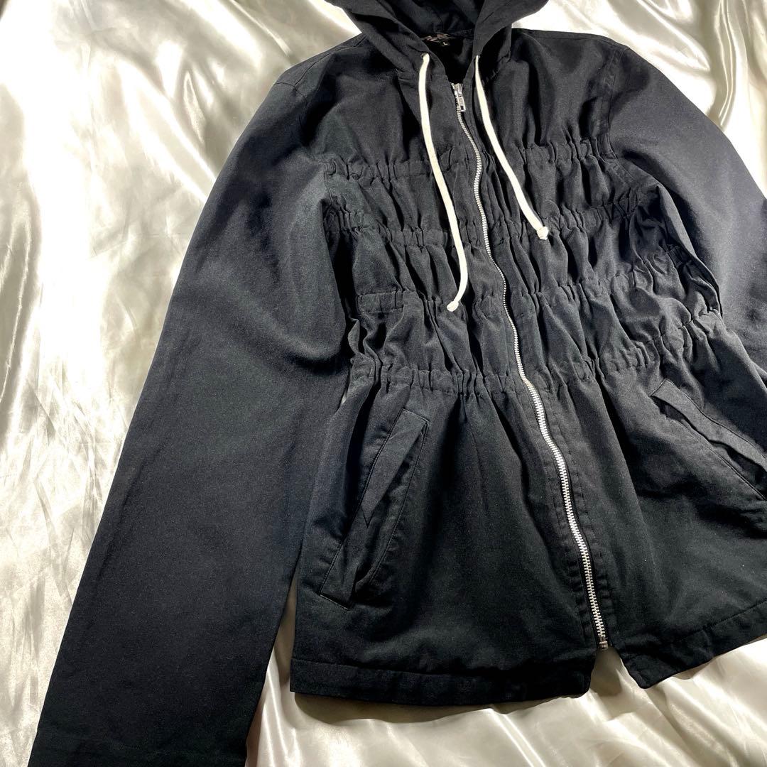 げ*ー様 ブラックコムデギャルソン　ポリ縮絨　製品染め ギャザー　パーカー　ブラ