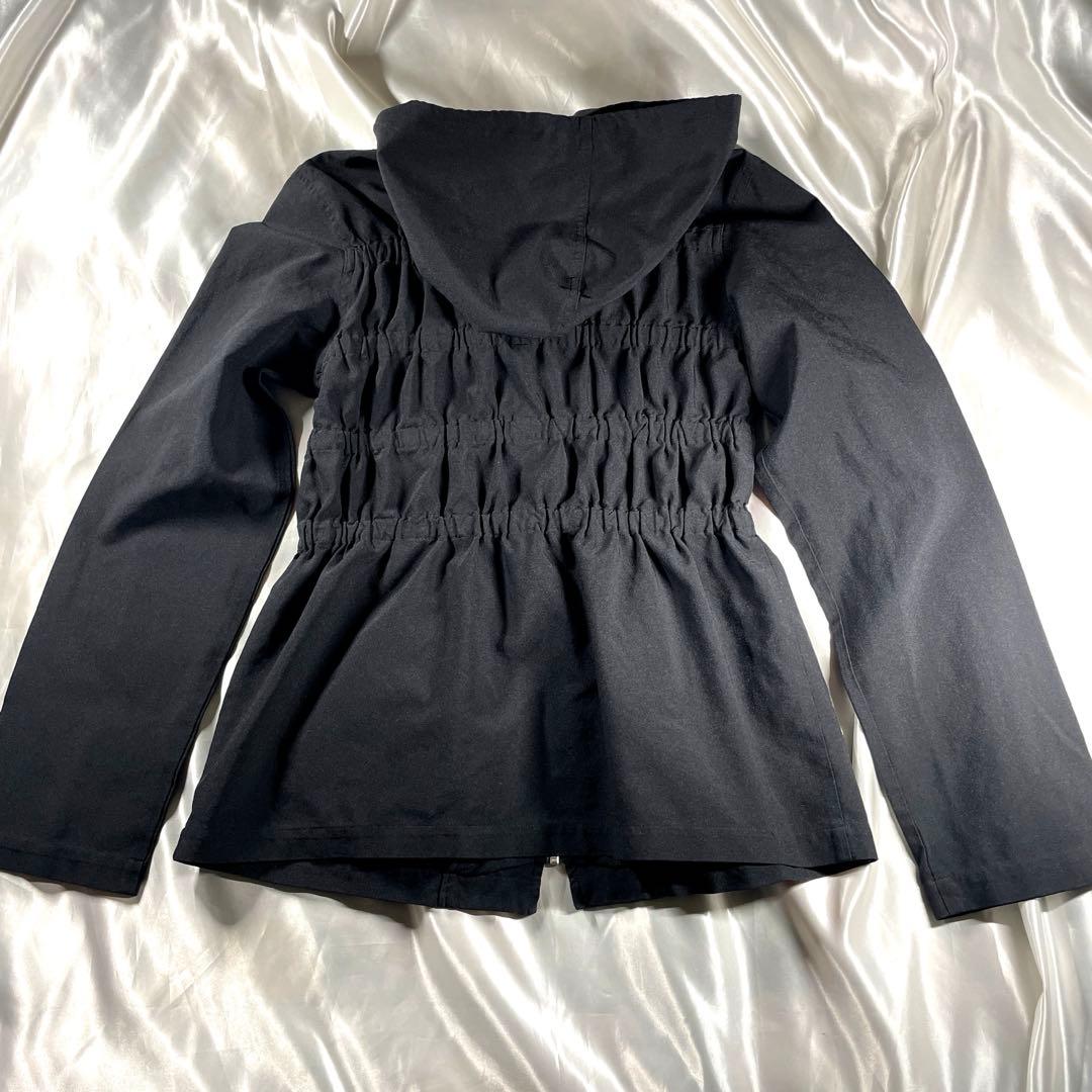げ*ー様 ブラックコムデギャルソン　ポリ縮絨　製品染め ギャザー　パーカー　ブラ