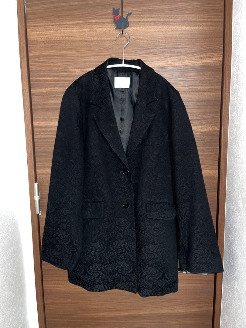 レース模様 黒 テーラードジャケット VINTAGEジャガード2WAYジャケット