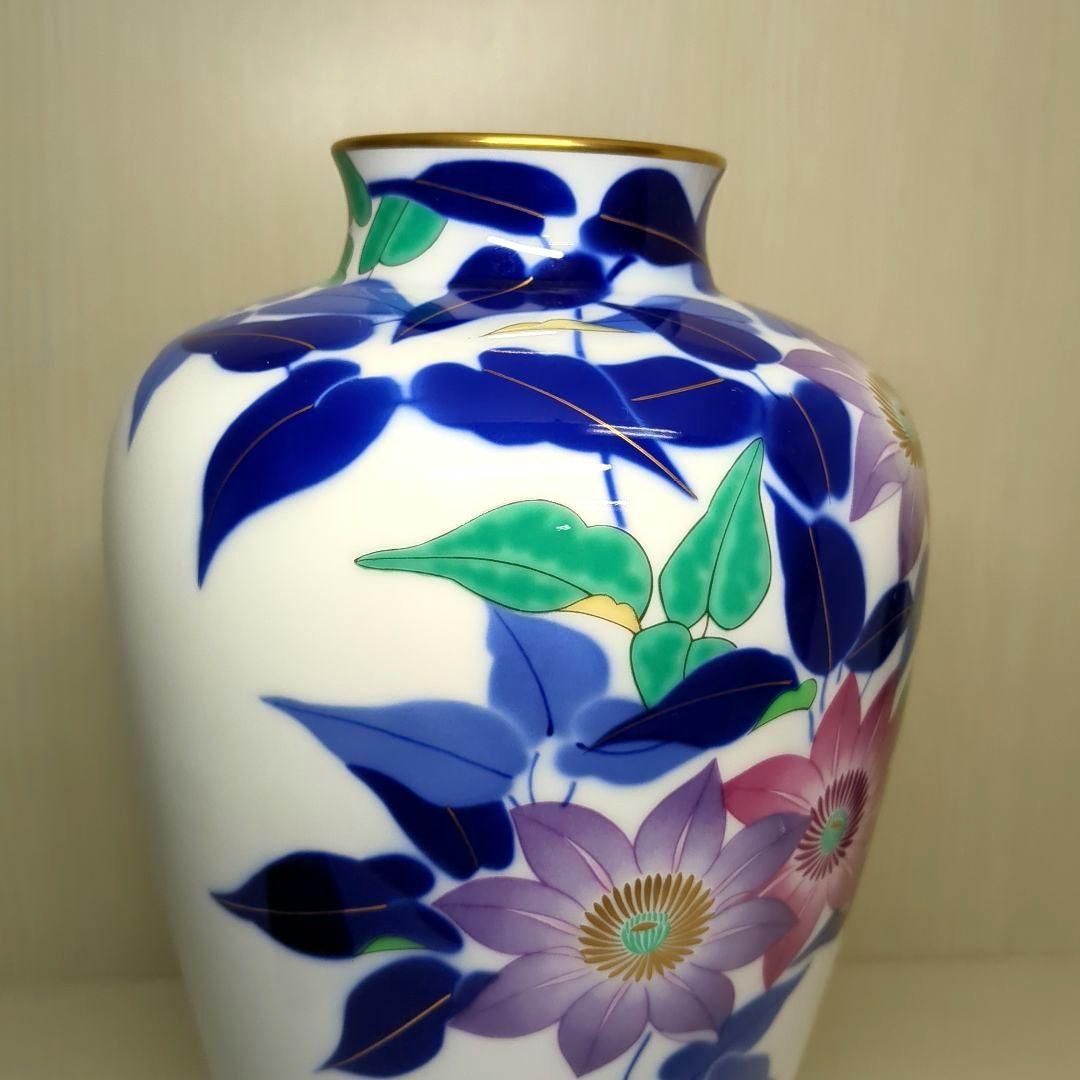 香蘭社　花草　鉄仙花　花瓶　飾り壺　１個　高さ約31センチ