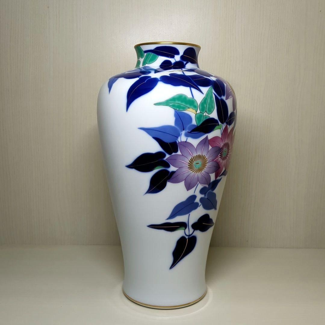 香蘭社　花草　鉄仙花　花瓶　飾り壺　１個　高さ約31センチ