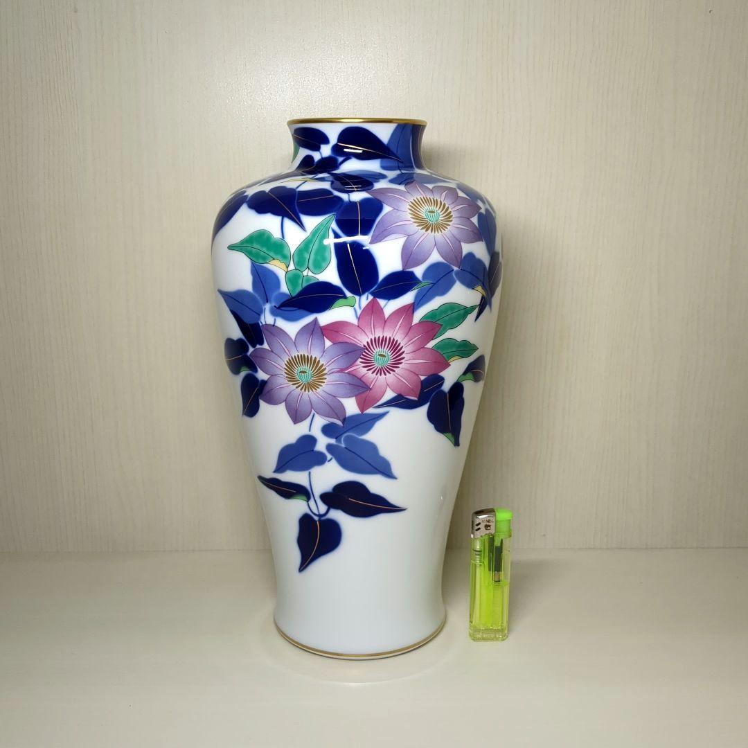 香蘭社　花草　鉄仙花　花瓶　飾り壺　１個　高さ約31センチ