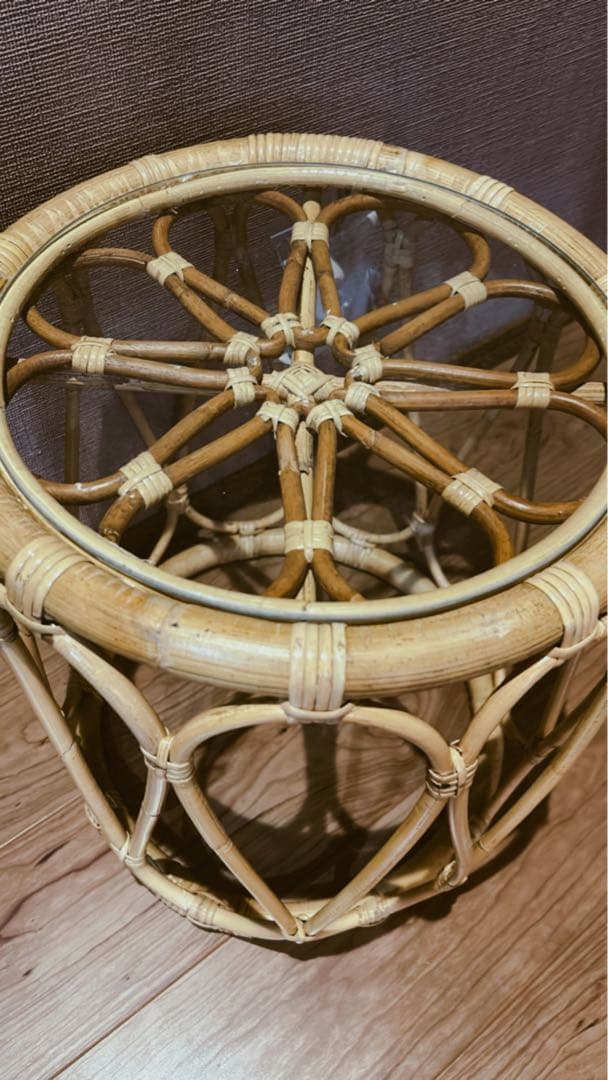 ラタン　ガラステーブル