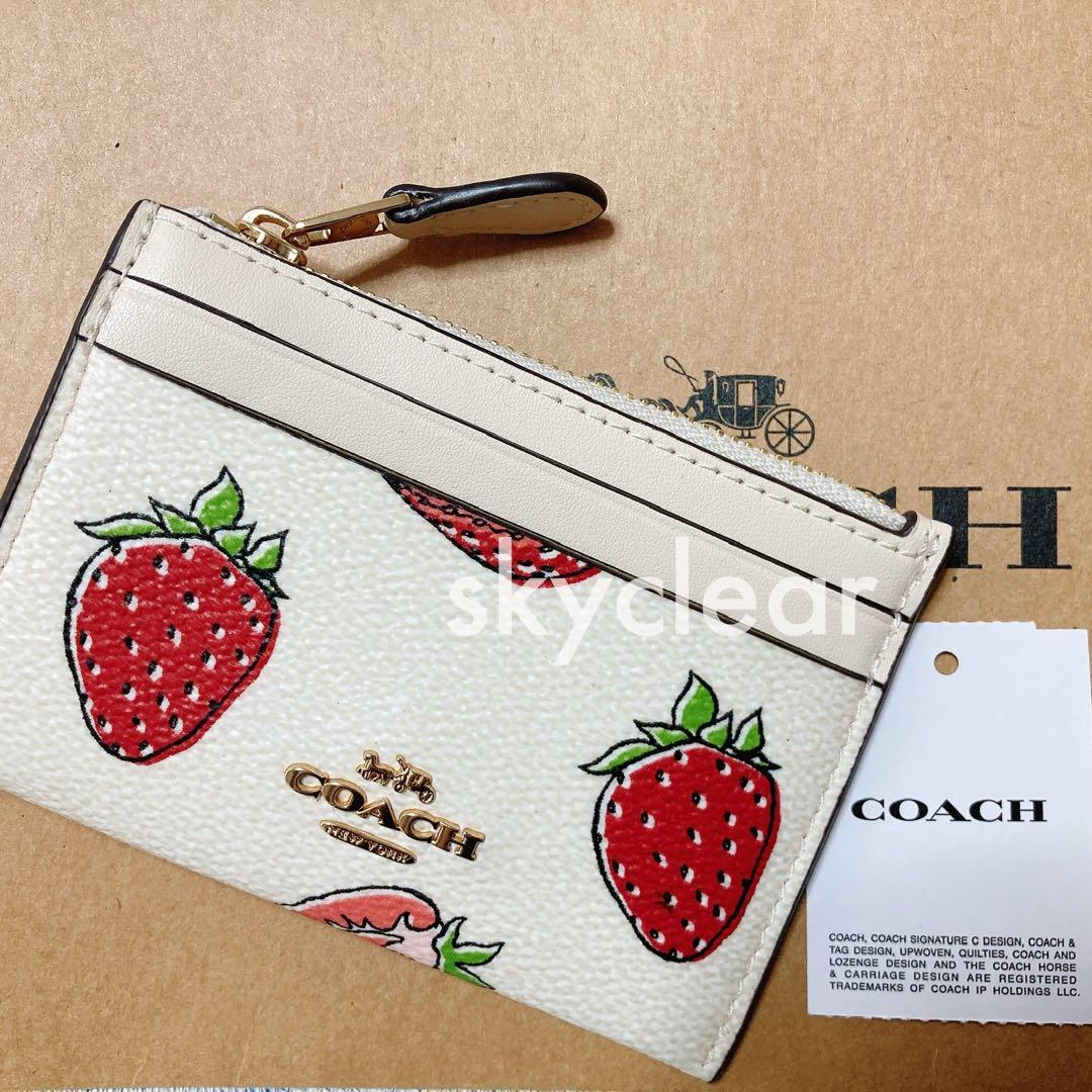 新品❇︎正規品 COACH いちご柄 ミニスキミーID パスケース