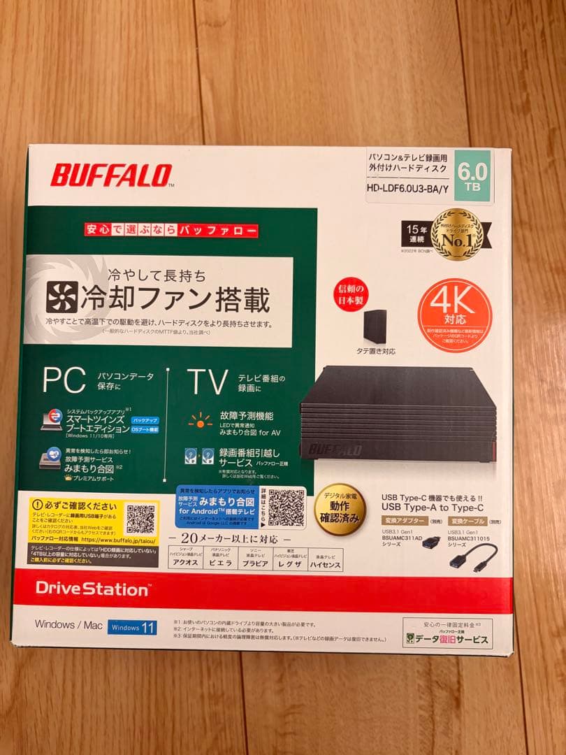 新品未開封　バッファロー 外付けHDD 6TB HD-LDF6.0U3-BA/Y