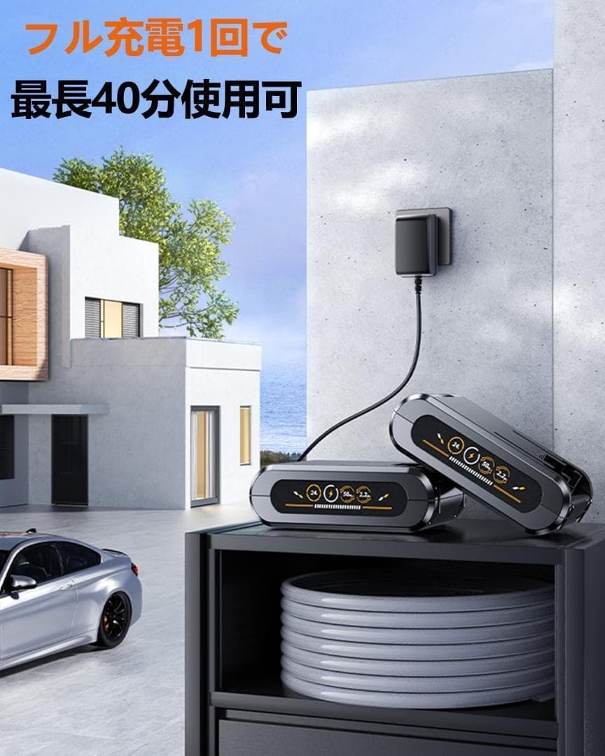 高圧洗浄機：充電式で持ち運び簡単、50barの強力噴射であらゆる場面に対応