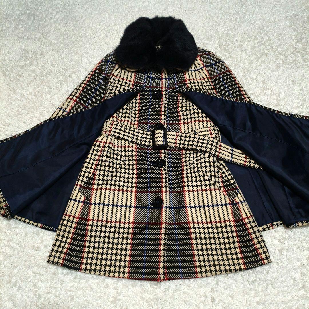 LoisCRAYON ロイスクレヨン ポンチョ ファー コート ケープ チェック