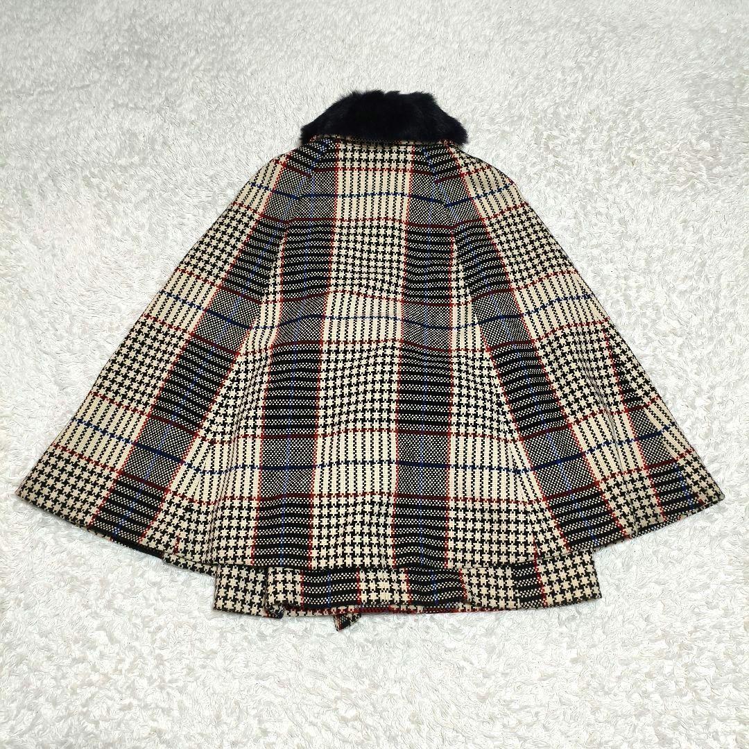 LoisCRAYON ロイスクレヨン ポンチョ ファー コート ケープ チェック