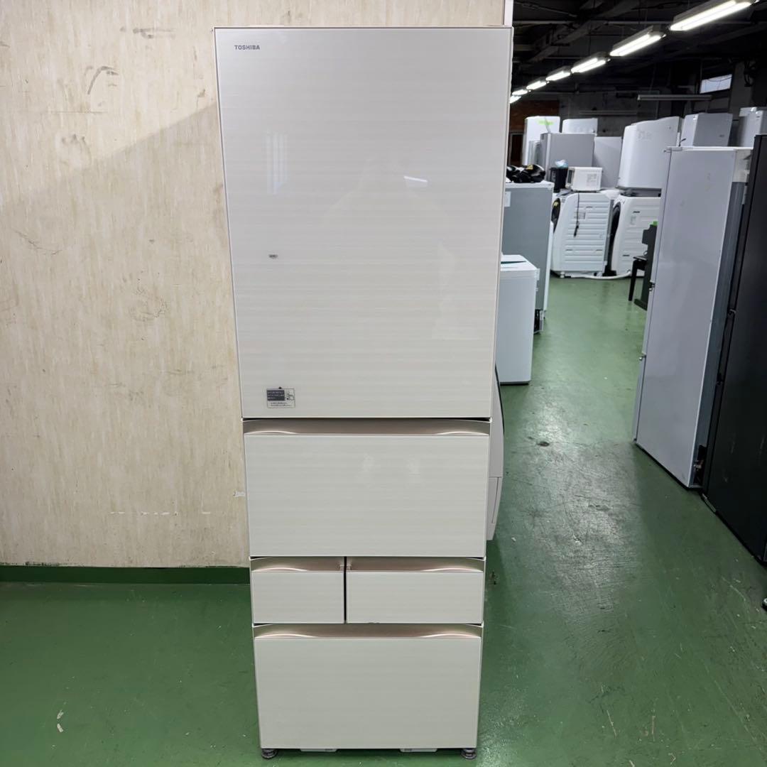 655 東芝　大型冷蔵庫　400L強　右開き　5ドア　自動製氷　ガラスパネル