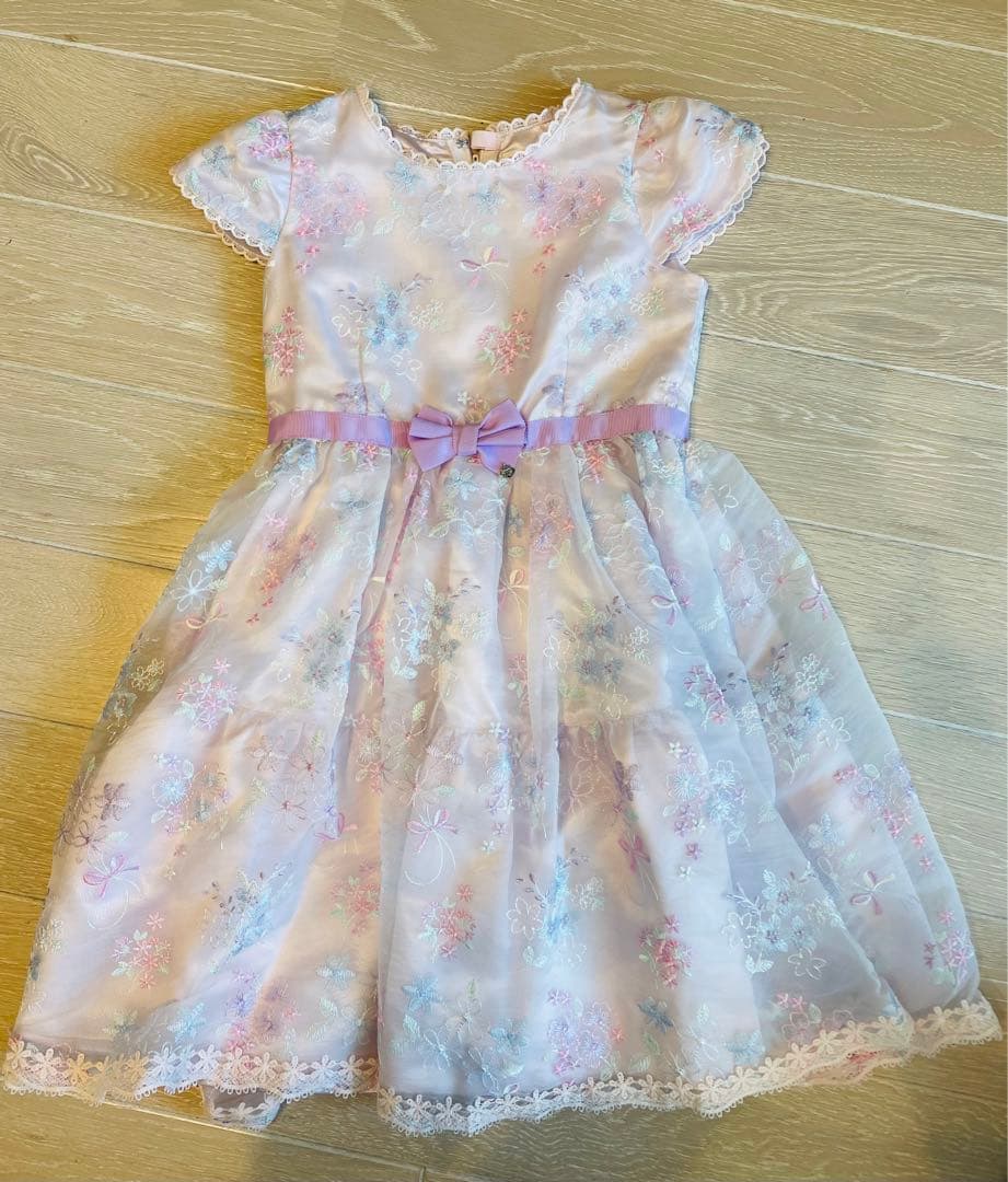 メゾピアノ　mezzo piano花柄ドレス パステルピンク 半袖 120cm