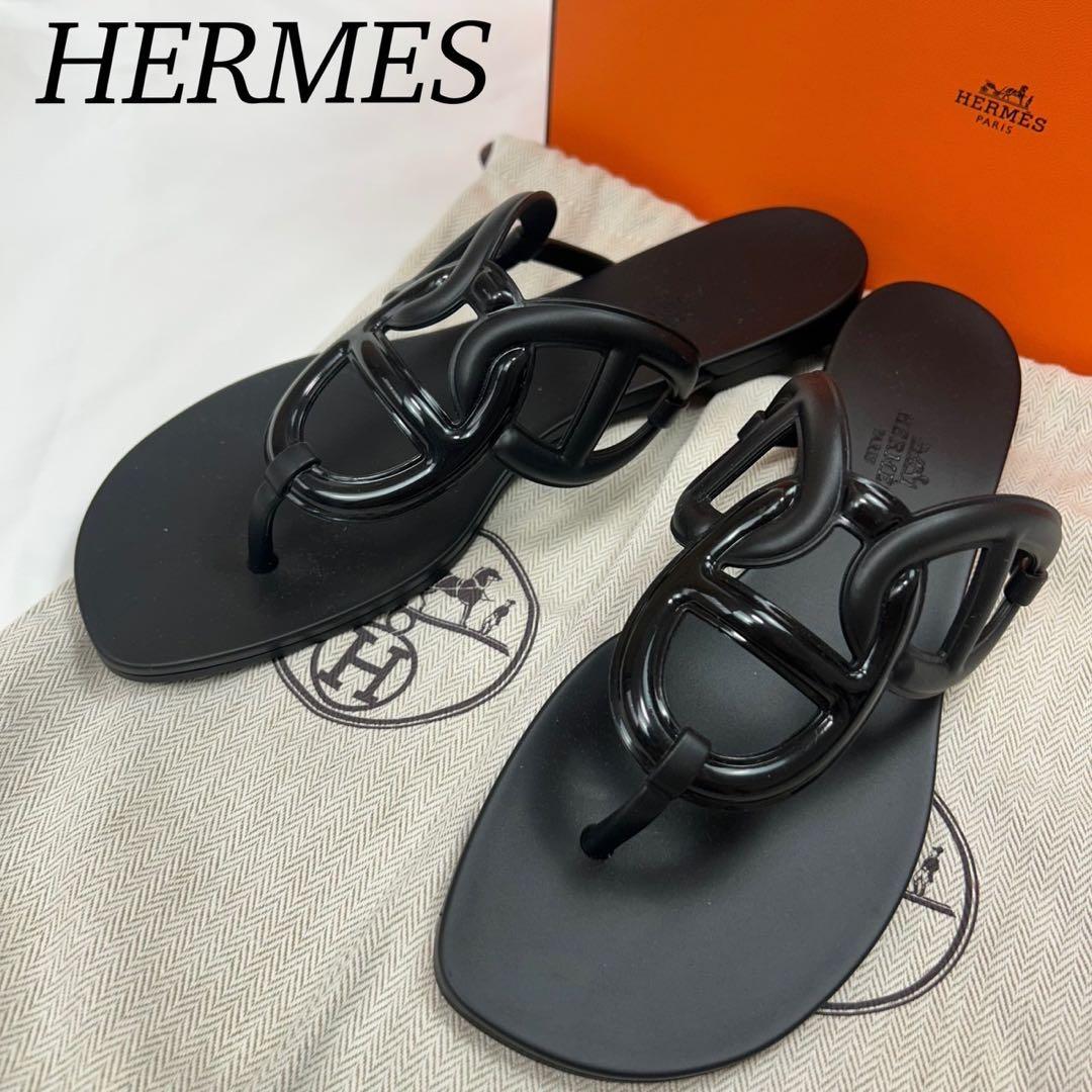 J85 新品未使用 25.0cm エルメス サンダル ブラック レディース