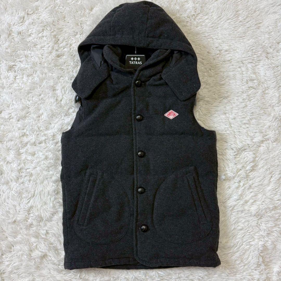 極美品/LL✨ダントン×ビームス ダウンベスト ウールモッサ 胡桃ボタン グレー