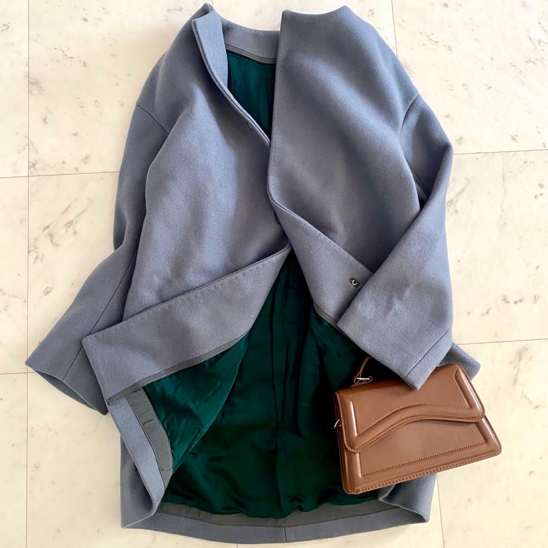 美品 ドゥロワー オーバーサイズ コクーンノーカラーコート ウールシルク