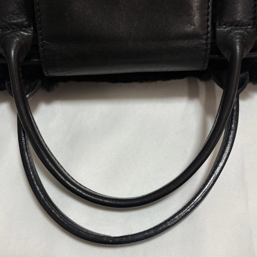 希少 ロンシャン プリアージュ ラビットファー ハンドバッグ 黒色 フランス製