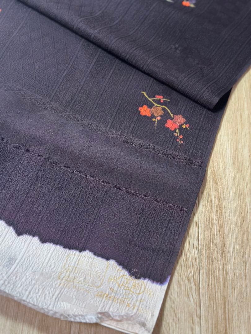 丹後ちりめん　京染　濃紫色 着物反物　羽尺　未仕立て　幅約36.5cm