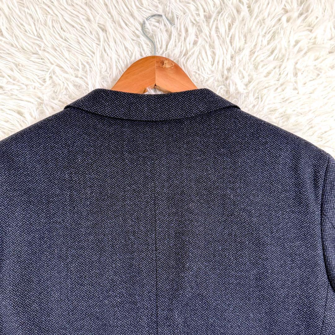 バーバリーロンドン テーラードジャケット カシミヤ混 ヘリンボーン 2B 紺色