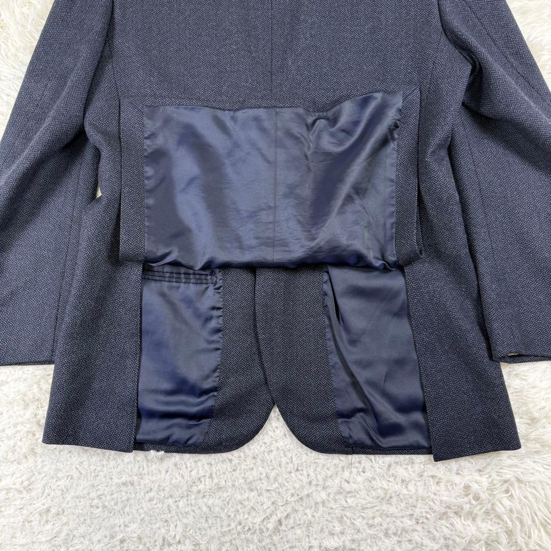 バーバリーロンドン テーラードジャケット カシミヤ混 ヘリンボーン 2B 紺色