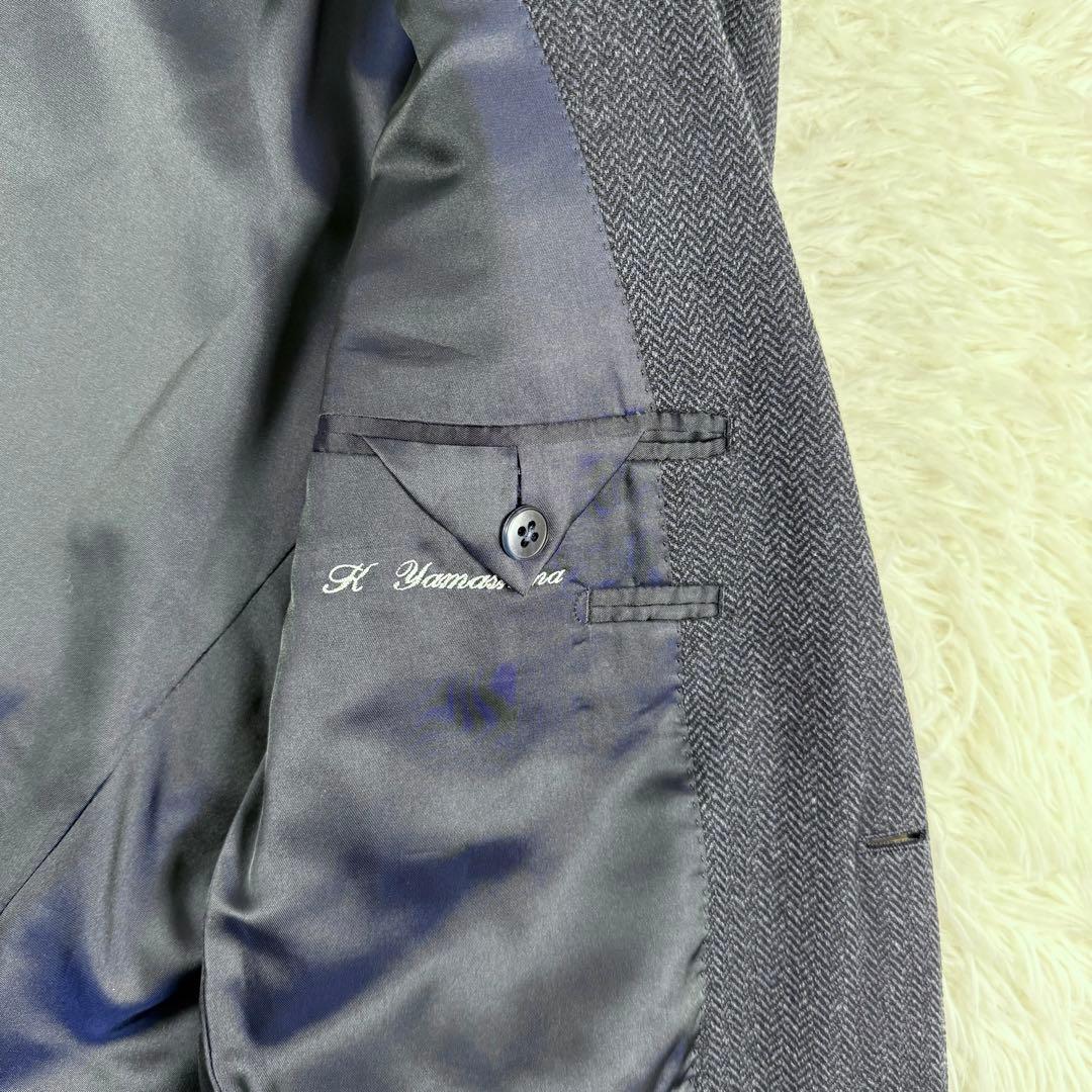 バーバリーロンドン テーラードジャケット カシミヤ混 ヘリンボーン 2B 紺色