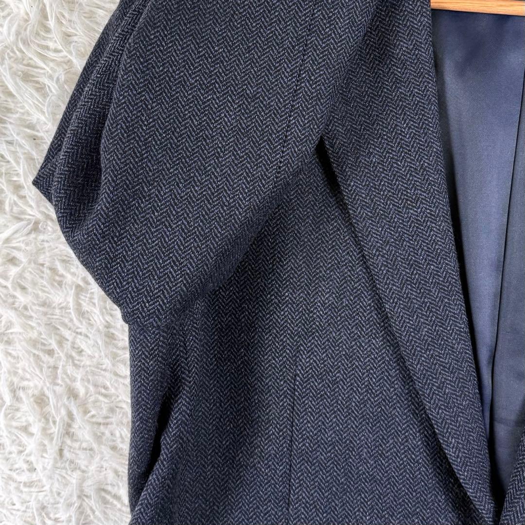 バーバリーロンドン テーラードジャケット カシミヤ混 ヘリンボーン 2B 紺色