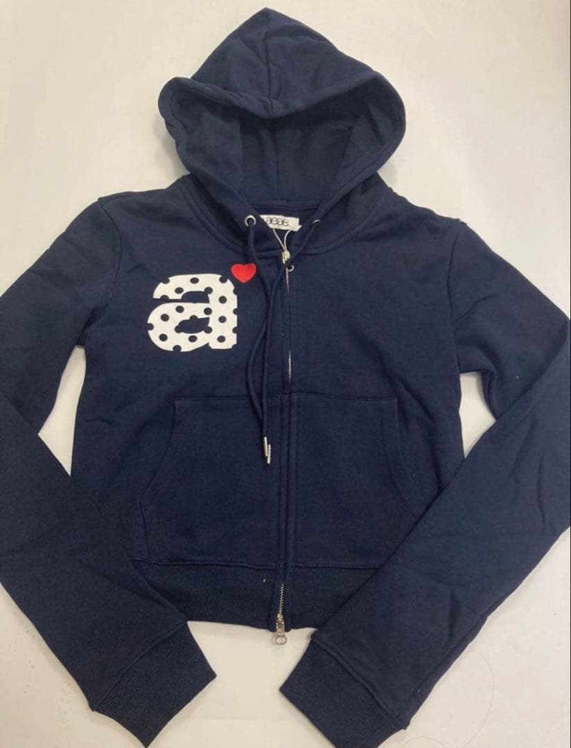 【新品未使用】aeea ドット柄 クロップドパーカー ネイビー