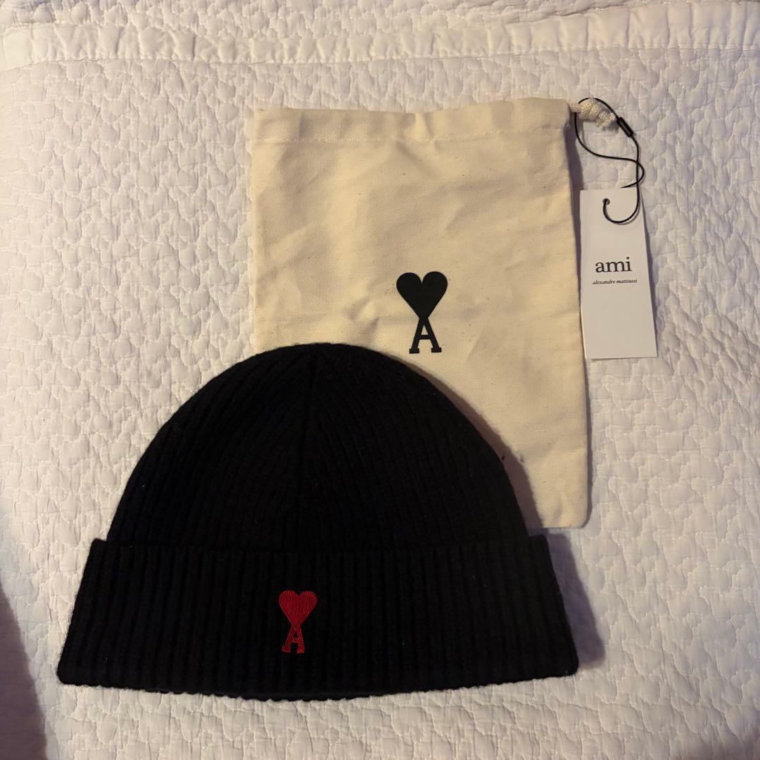 Ami paris ブラック ニット帽 100%公式品