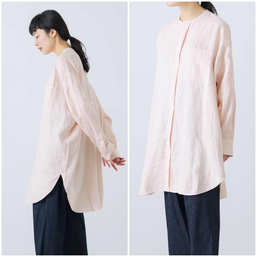✨美品✨完売品✨かぐれ リネン チュニック 長袖 シャツ ピンク Free