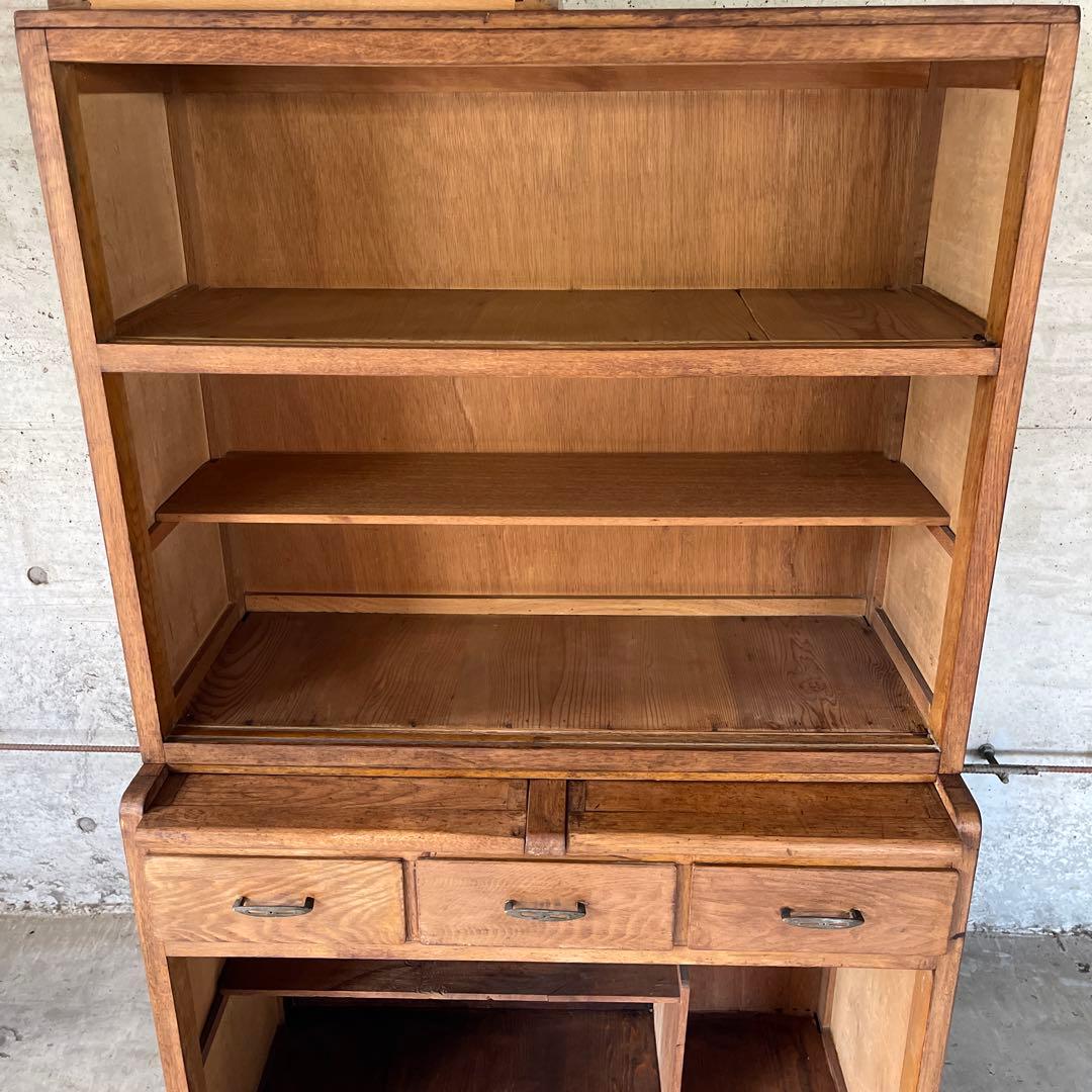 昭和レトロ　食器棚　置き台付き　希少な棚　ダイヤ&モールガラス　戸棚