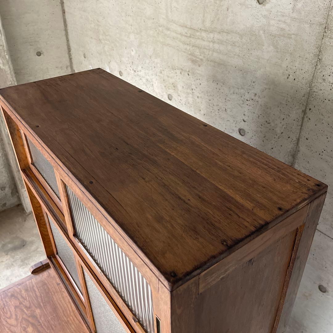 昭和レトロ　食器棚　置き台付き　希少な棚　ダイヤ&モールガラス　戸棚