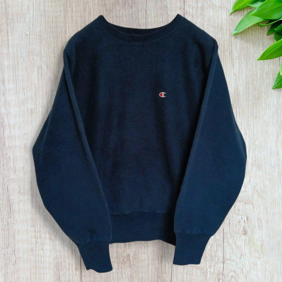 90s チャンピオン リバースウィーブ スウェット ネイビー 目あり 刺繍