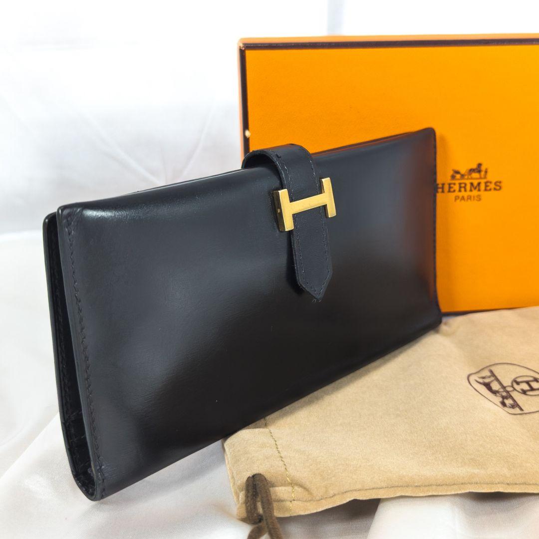 【美品】 エルメス べアン ボックスカーフ ゴールド金具 箱 保存袋付