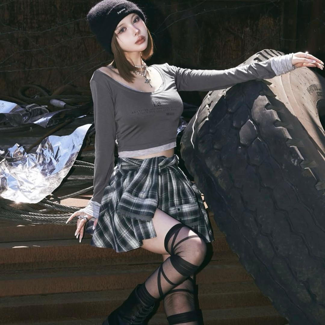 レイヤードチェックショートパンツ　ダーリッチ