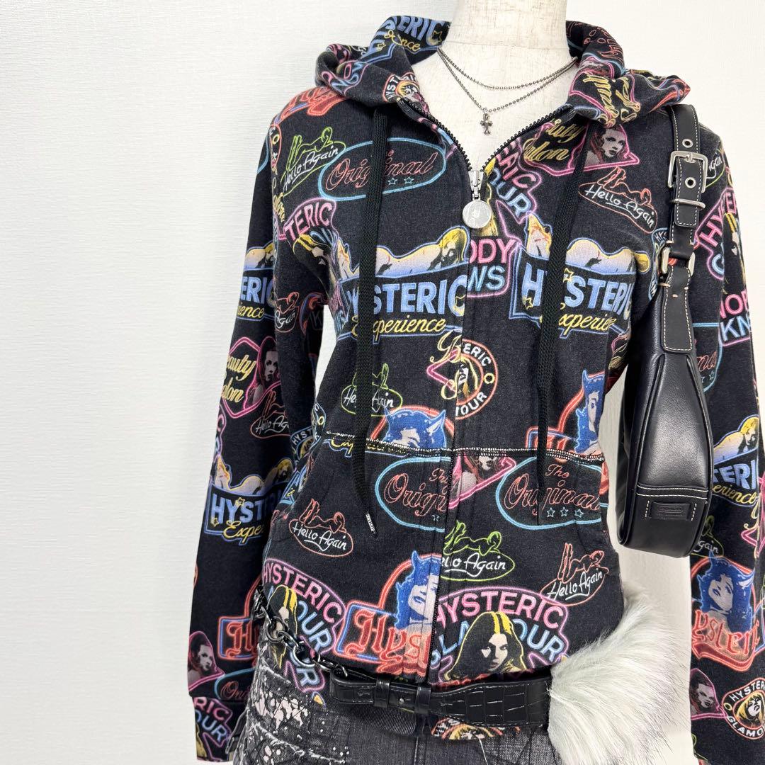 y2k❤️HYSTERIC GLAMOUR ヒスガール ネオンロゴ ジップパーカー