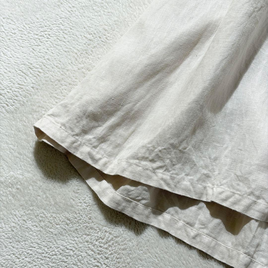 ネストローブ　リネンシャーリングネックワンピース　フリル　2way ロング　麻