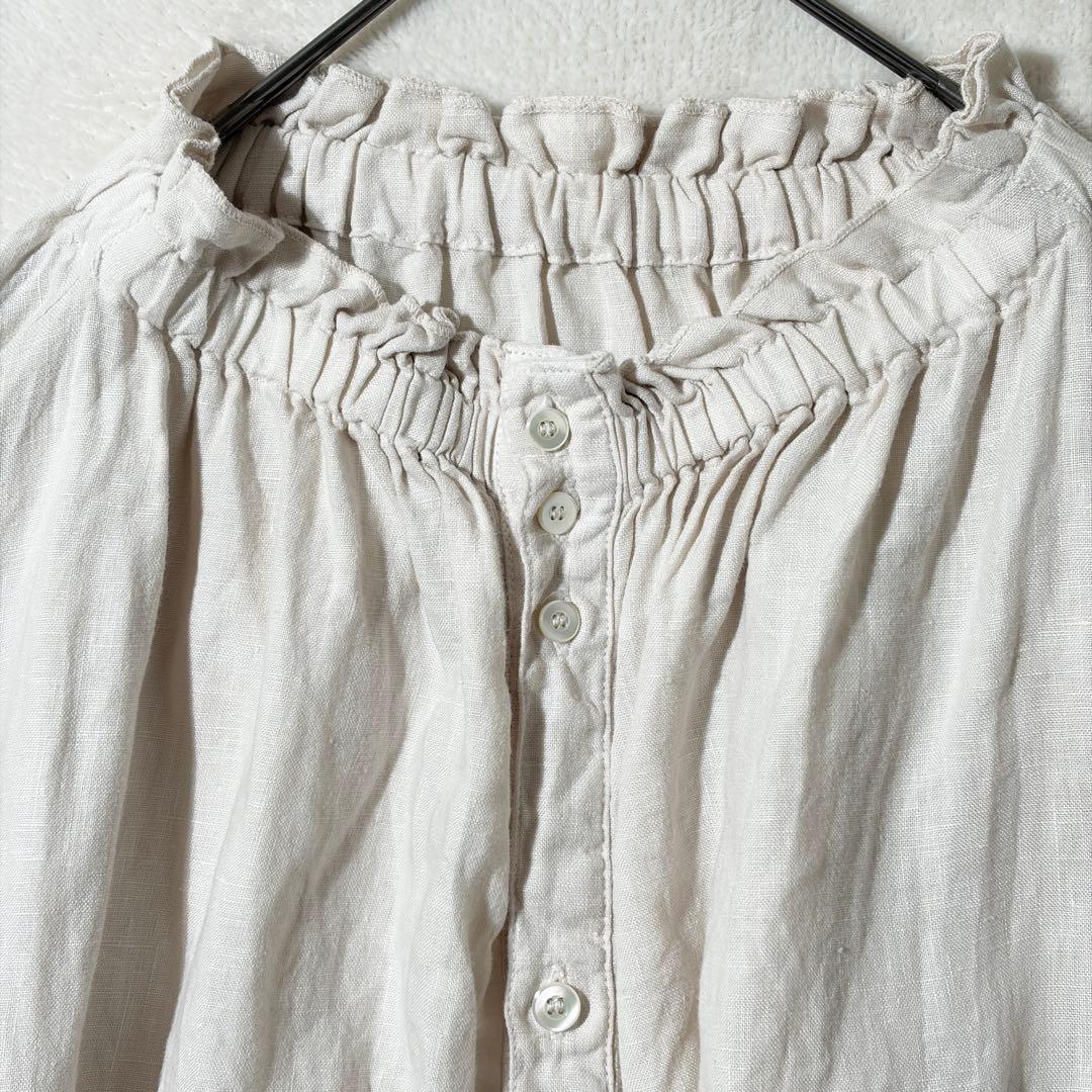 ネストローブ　リネンシャーリングネックワンピース　フリル　2way ロング　麻