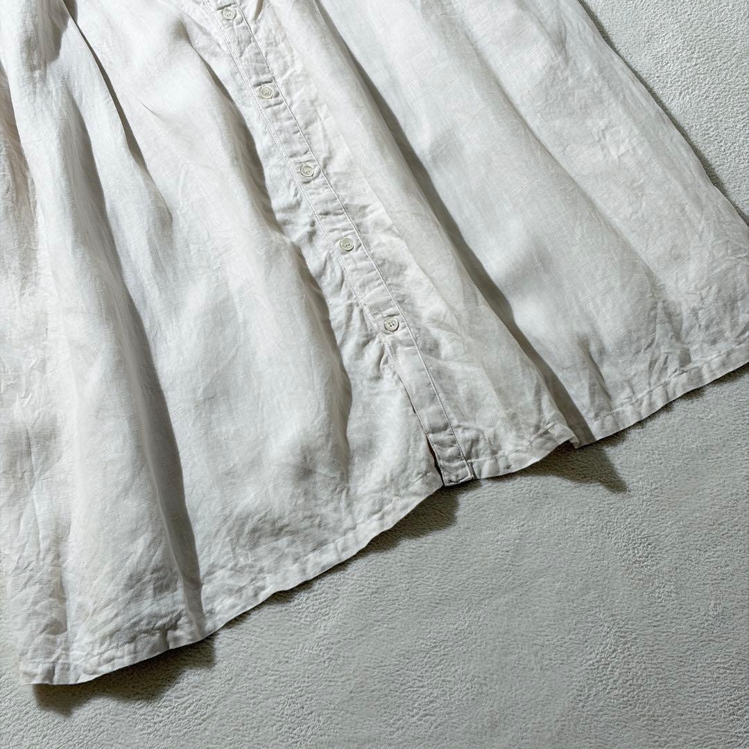 ネストローブ　リネンシャーリングネックワンピース　フリル　2way ロング　麻