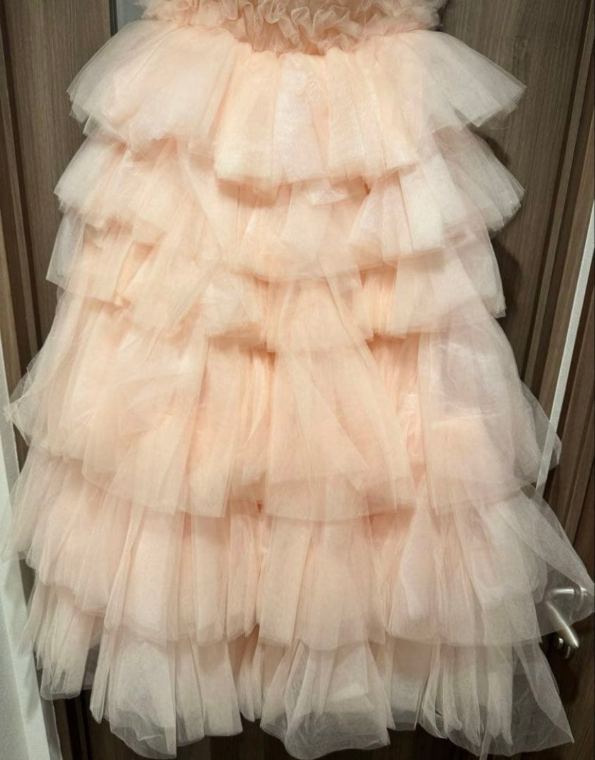 チュールカラードレス ペールピンク レース