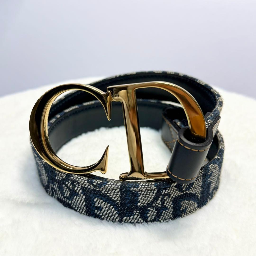 美品 Christian Dior トロッター柄 ベルト CD金具 ゴールド金具